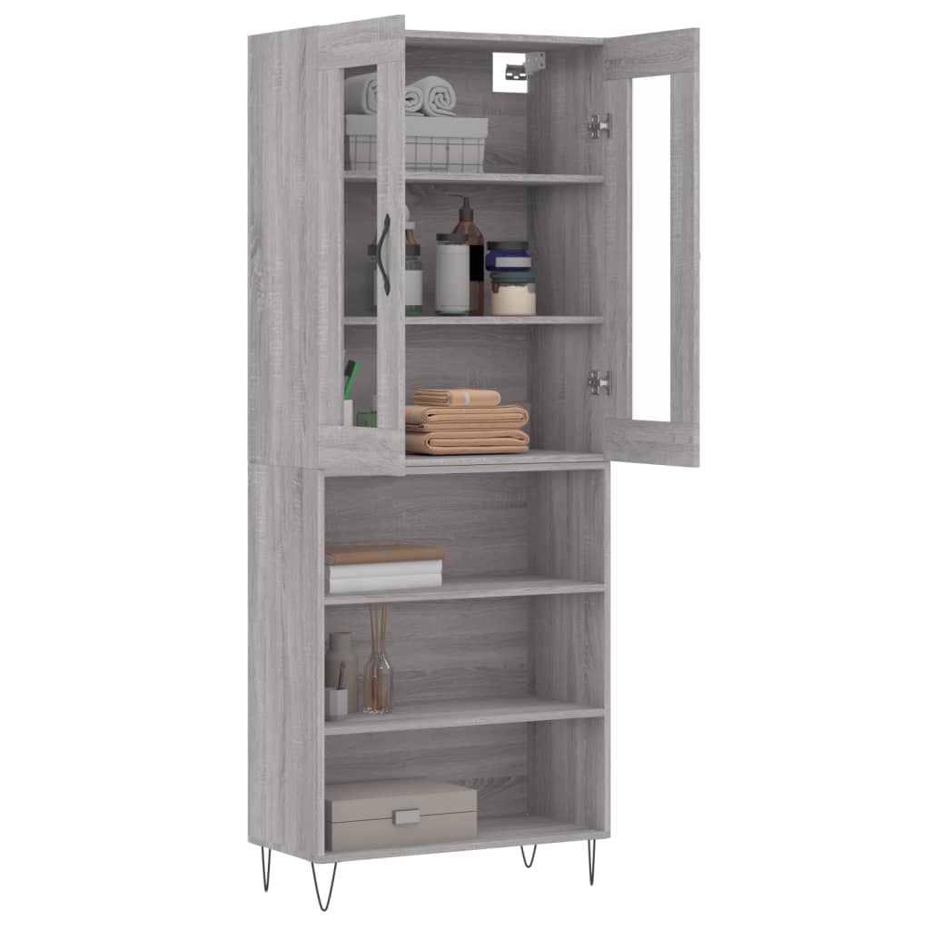vidaXL Hoge kast 69,5x34x180 cm bewerkt hout grijs sonoma eikenkleurig