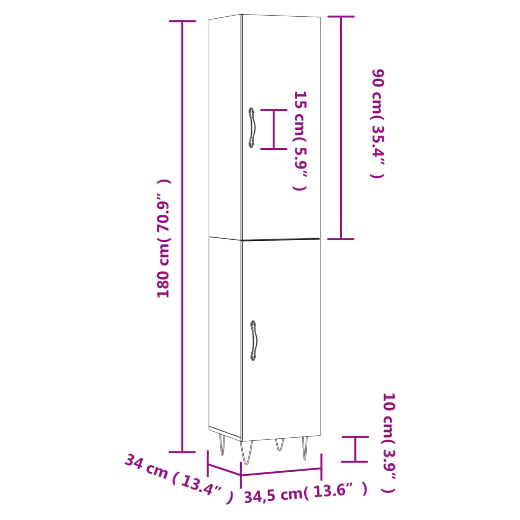 Visoka omara siva sonoma 34,5x34x180 cm inženirski les - slika 13