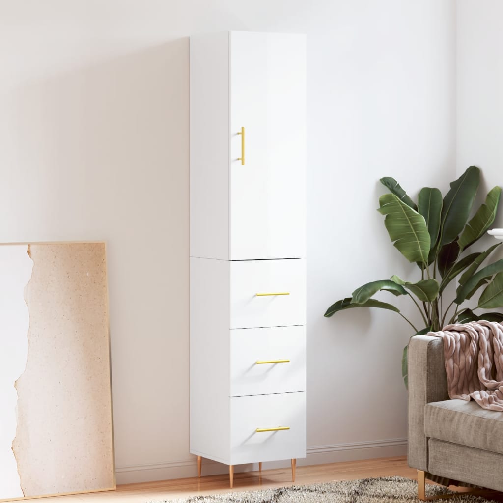 Skříň highboard bílá s vysokým leskem 34,5x34x180 cm kompozit