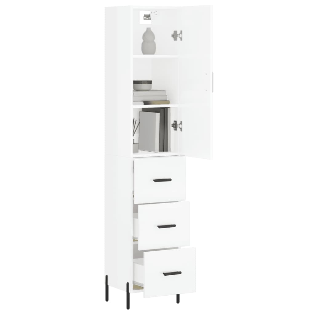 vidaXL Highboard High Gloss White 34.5x34x180 cm Engineered Wood