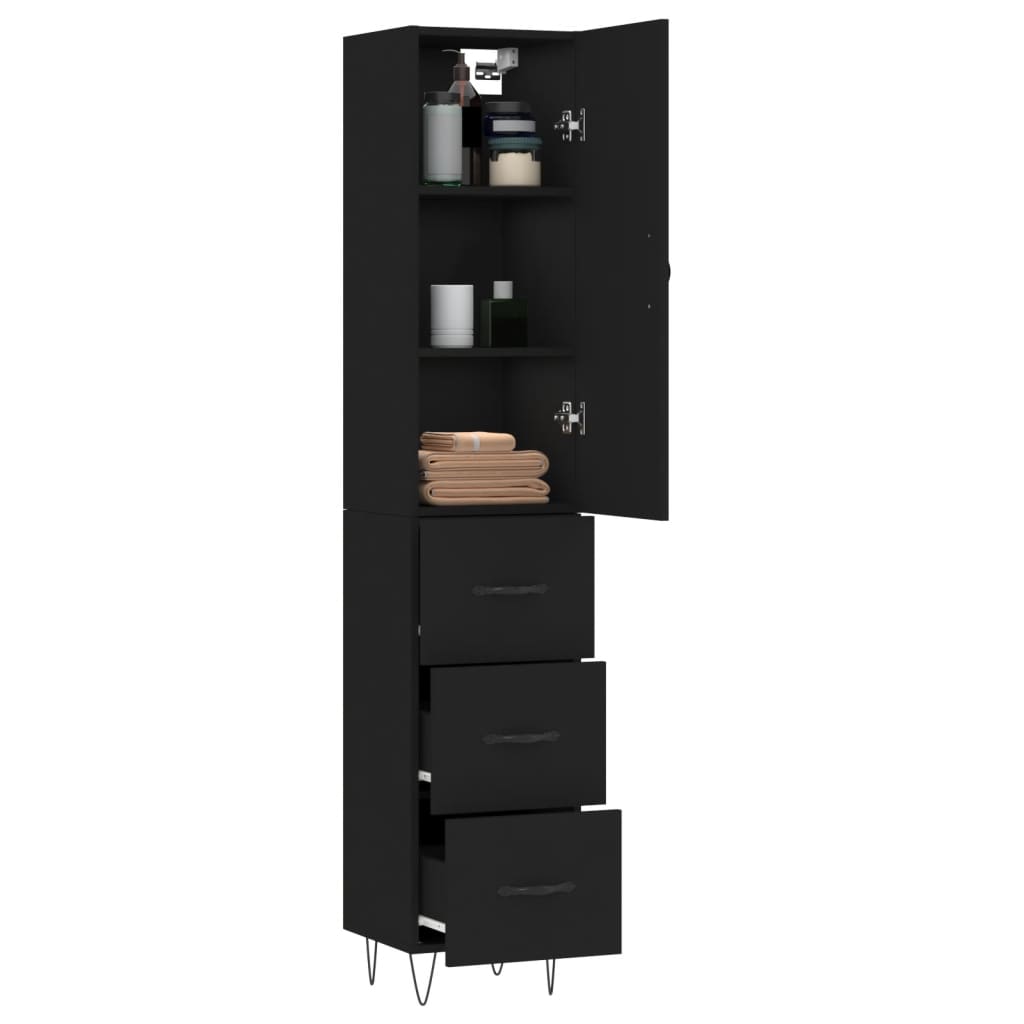 vidaXL Buffet haut Noir 34,5x34x180 cm Bois d'ingénierie