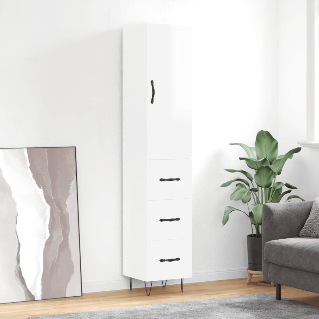 Skříň highboard bílá s vysokým leskem 34,5x34x180 cm kompozit