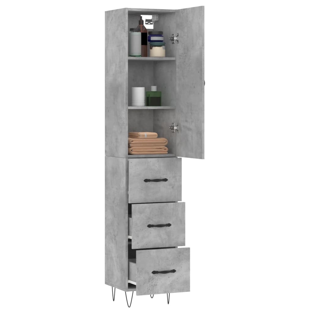 vidaXL Highboard Concrete Grey 34.5x34x180 cm Engineered Wood