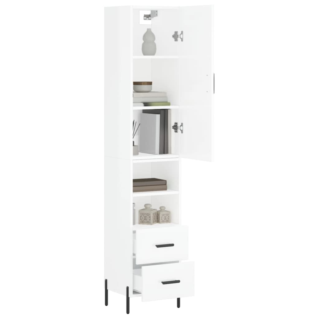 vidaXL Highboard High Gloss White 34.5x34x180 cm Engineered Wood