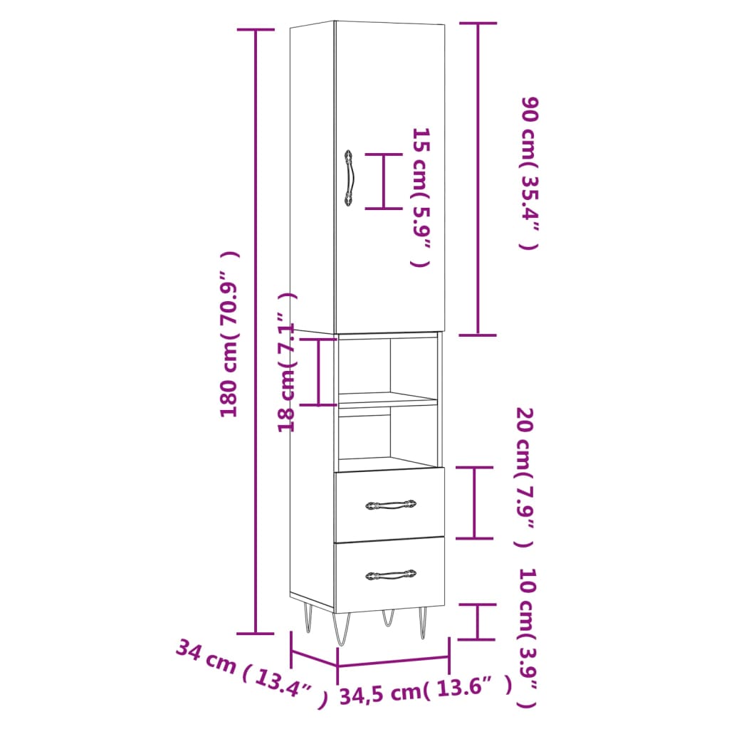 Skříň highboard bílá 34,5 x 34 x 180 cm kompozitní dřevo - obrázek 14