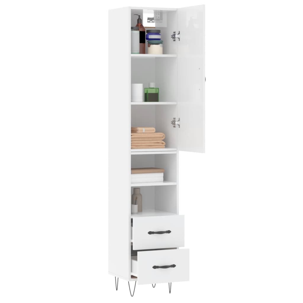 vidaXL Highboard High Gloss White 34.5x34x180 cm Engineered Wood