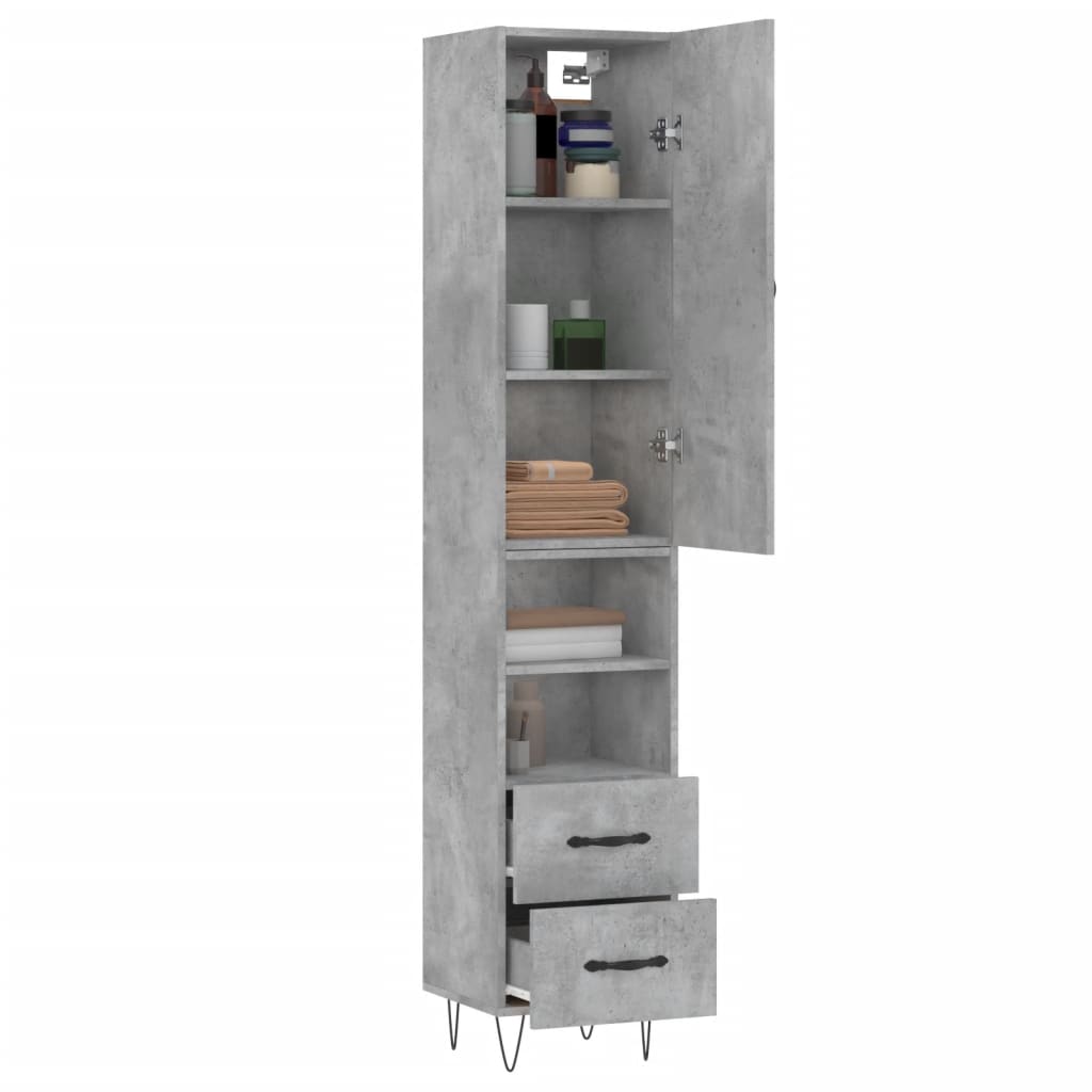 vidaXL Highboard Betongrau 34,5x34x180 cm Holzwerkstoff