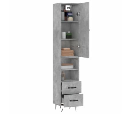 vidaXL Highboard Betongrau 34,5x34x180 cm Holzwerkstoff