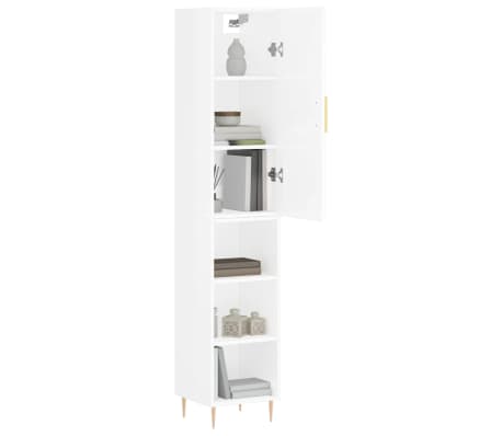 vidaXL Highboard Hochglanz-Wei&szlig; 34,5x34x180 cm Holzwerkstoff