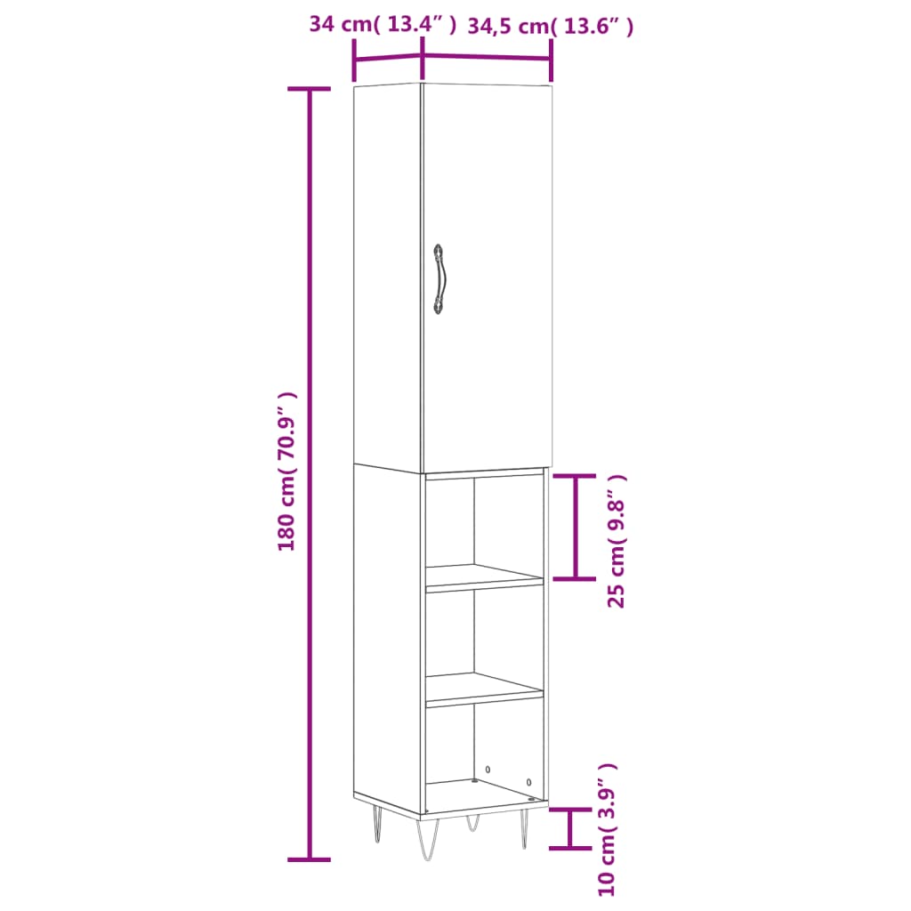Skříň highboard kouřový dub 34,5 x 34 x 180 cm kompozitní dřevo - obrázek 13