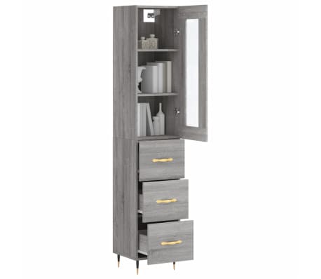 vidaXL Highboard gr&aring; sonoma 34,5x34x180 cm konstruert tre