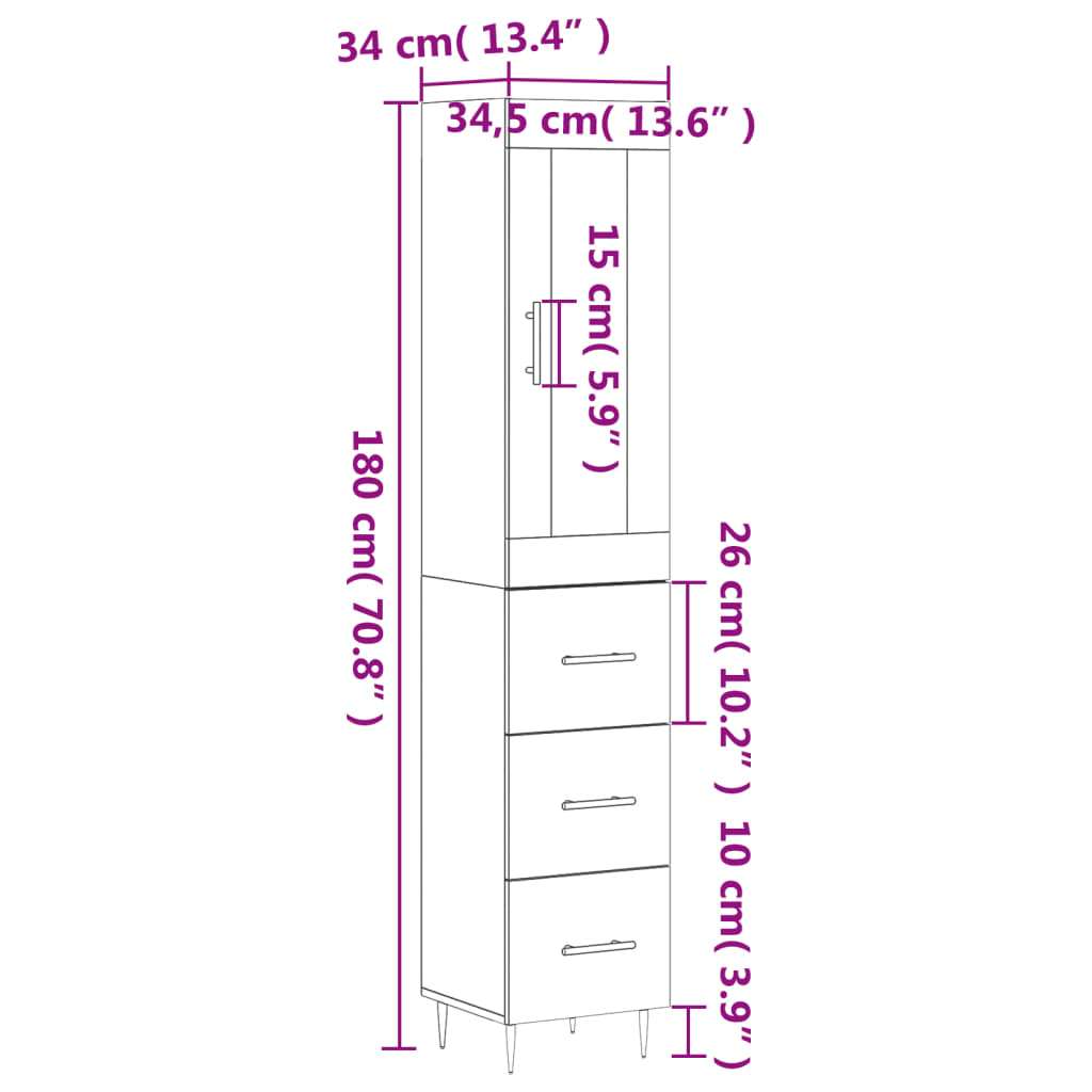 Skříň highboard betonově šedá 34,5x34x180 cm kompozitní dřevo - obrázek 14