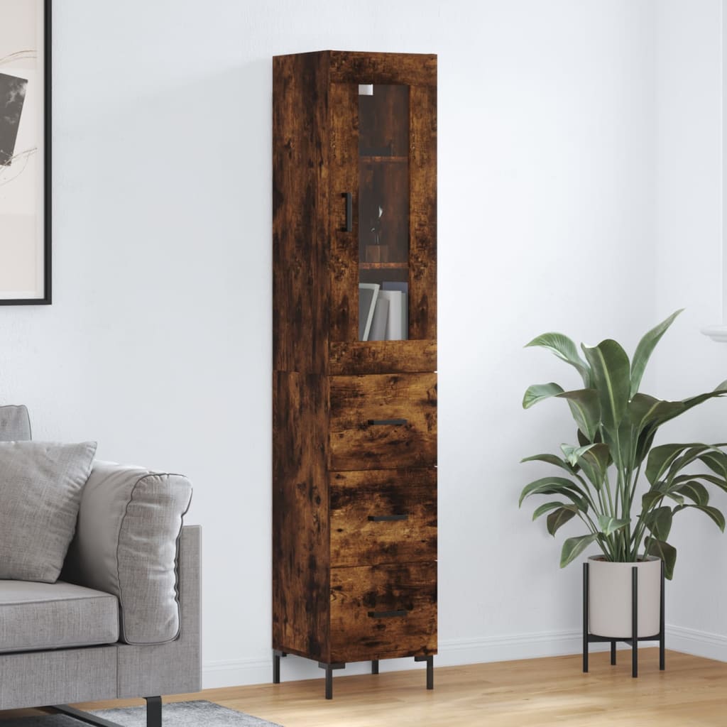 vidaXL Highboard Räuchereiche 34,5x34x180 cm Holzwerkstoff