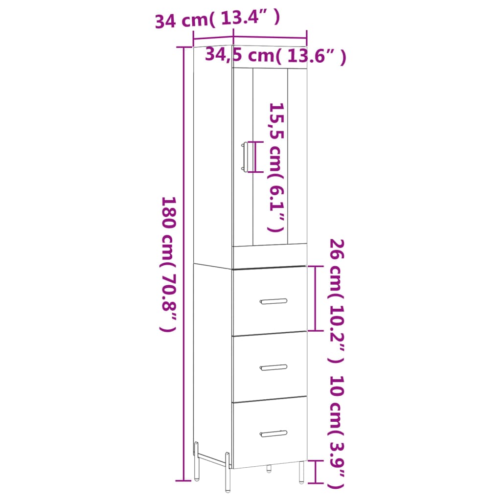 Skříň highboard bílá 34,5 x 34 x 180 cm kompozitní dřevo - obrázek 14