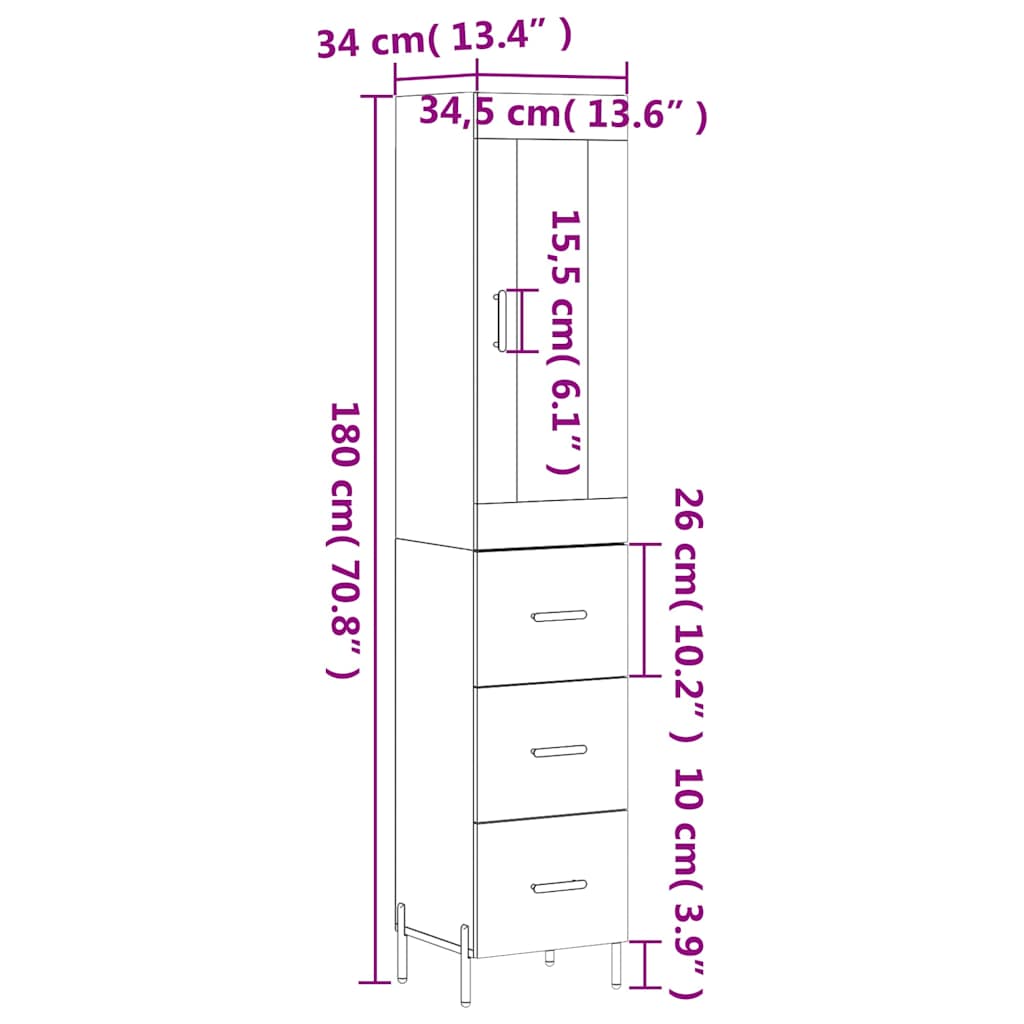 Skříň highboard kouřový dub 34,5 x 34 x 180 cm kompozitní dřevo - obrázek 14