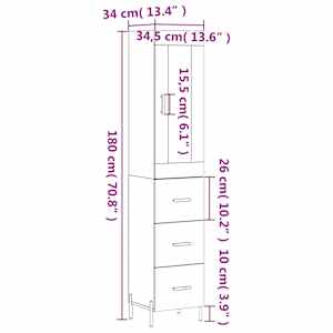 Skříň highboard kouřový dub 34,5 x 34 x 180 cm kompozitní dřevo - obrázek 14