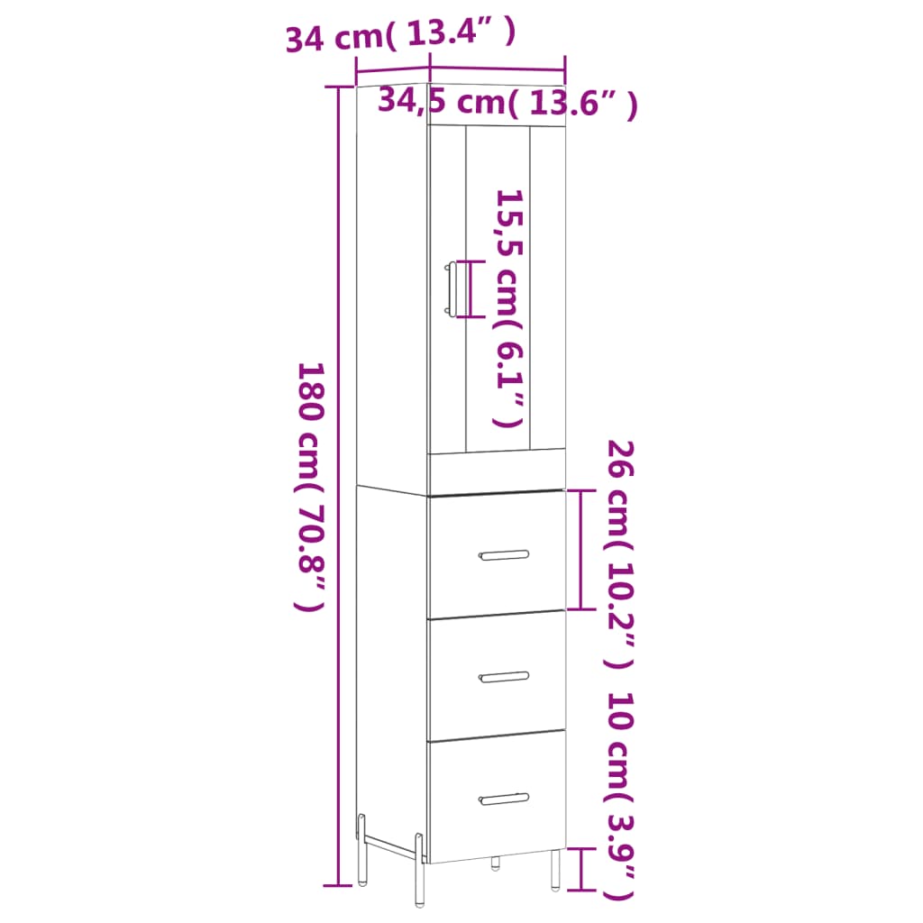 Skříň highboard šedá sonoma 34,5 x 34 x 180 cm kompozitní dřevo - obrázek 14
