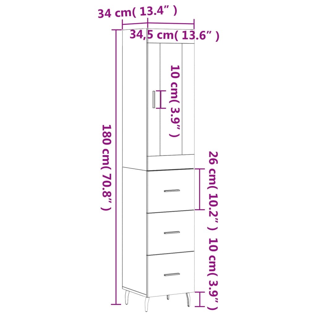Skříň highboard kouřový dub 34,5 x 34 x 180 cm kompozitní dřevo - obrázek 14