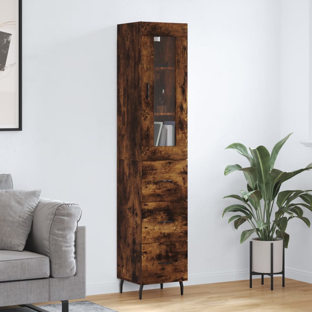 vidaXL Highboard Räuchereiche 34,5x34x180 cm Holzwerkstoff