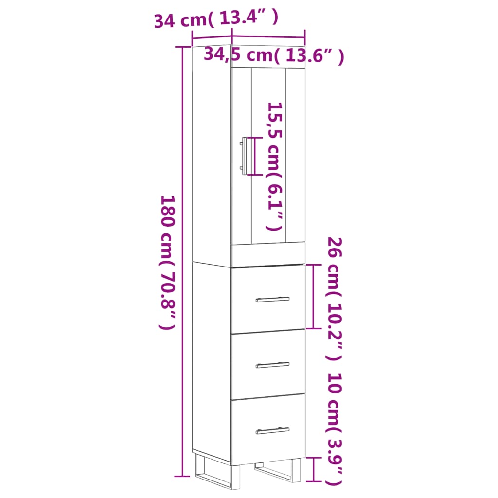 Skříň highboard bílá 34,5 x 34 x 180 cm kompozitní dřevo - obrázek 14