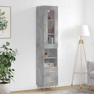 Visoka omara betonsko siva 34,5x34x180 cm inženirski les