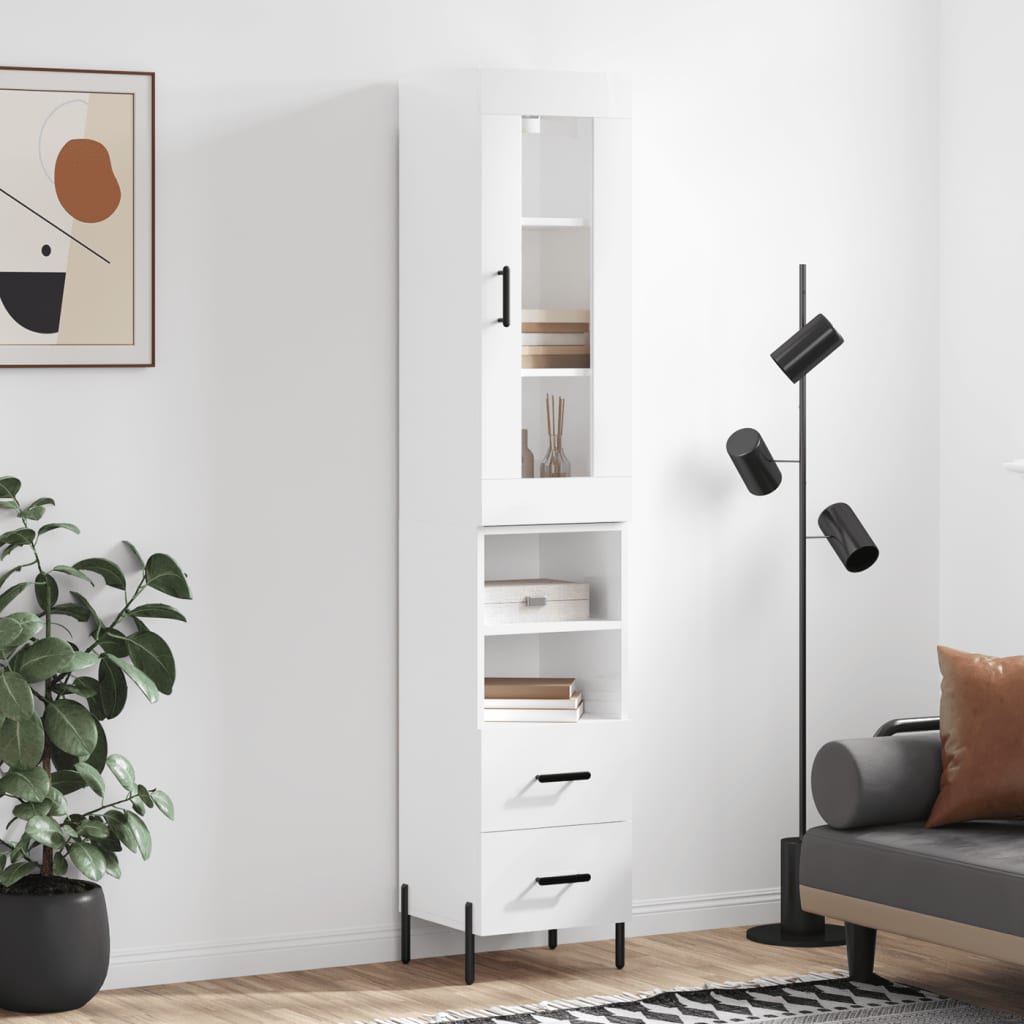 Skříň highboard bílá s vysokým leskem 34,5x34x180 cm kompozit