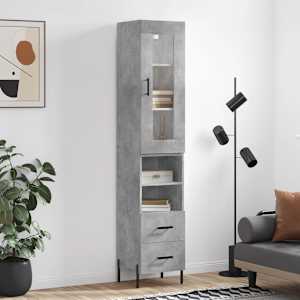 Visoka omara betonsko siva 34,5x34x180 cm inženirski les