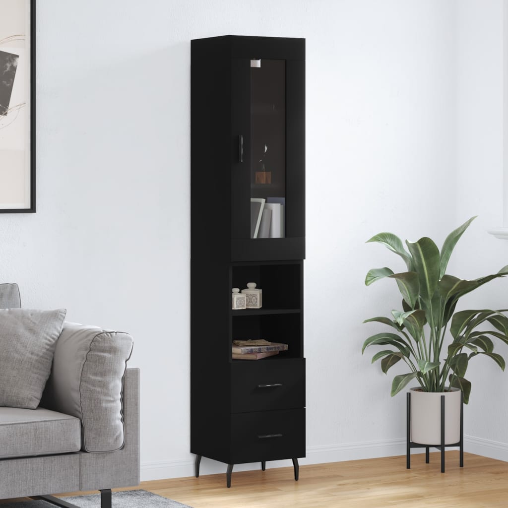 Highboard Schwarz 34,5x34x180 cm Holzwerkstoff