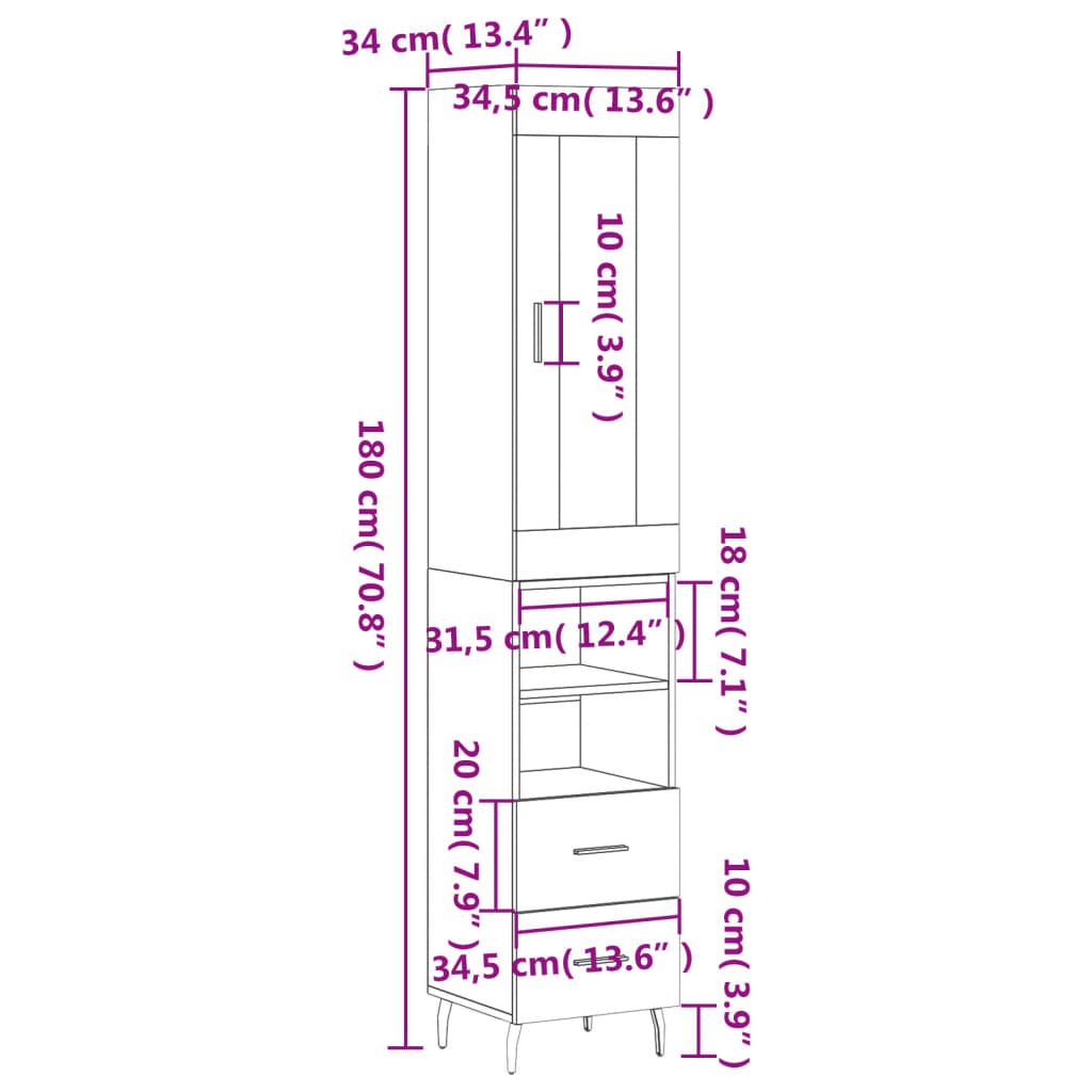 Skříň highboard šedá sonoma 34,5 x 34 x 180 cm kompozitní dřevo - obrázek 14