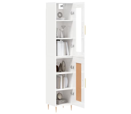 vidaXL Ντουλάπι Γυαλ. Λευκό 34,5 x 34 x 180 εκ. από Επεξεργασμένο Ξύλο