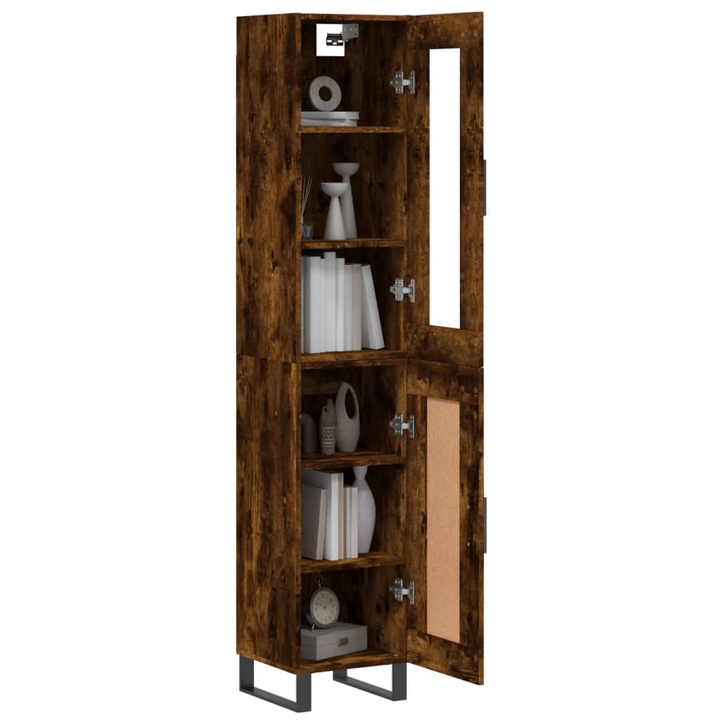 vidaXL Hoge kast 34,5x34x180 cm bewerkt hout gerookt eikenkleurig