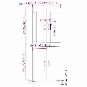 Skříň highboard betonově šedá 69,5x34x180 cm kompozitní dřevo - obrázek 13