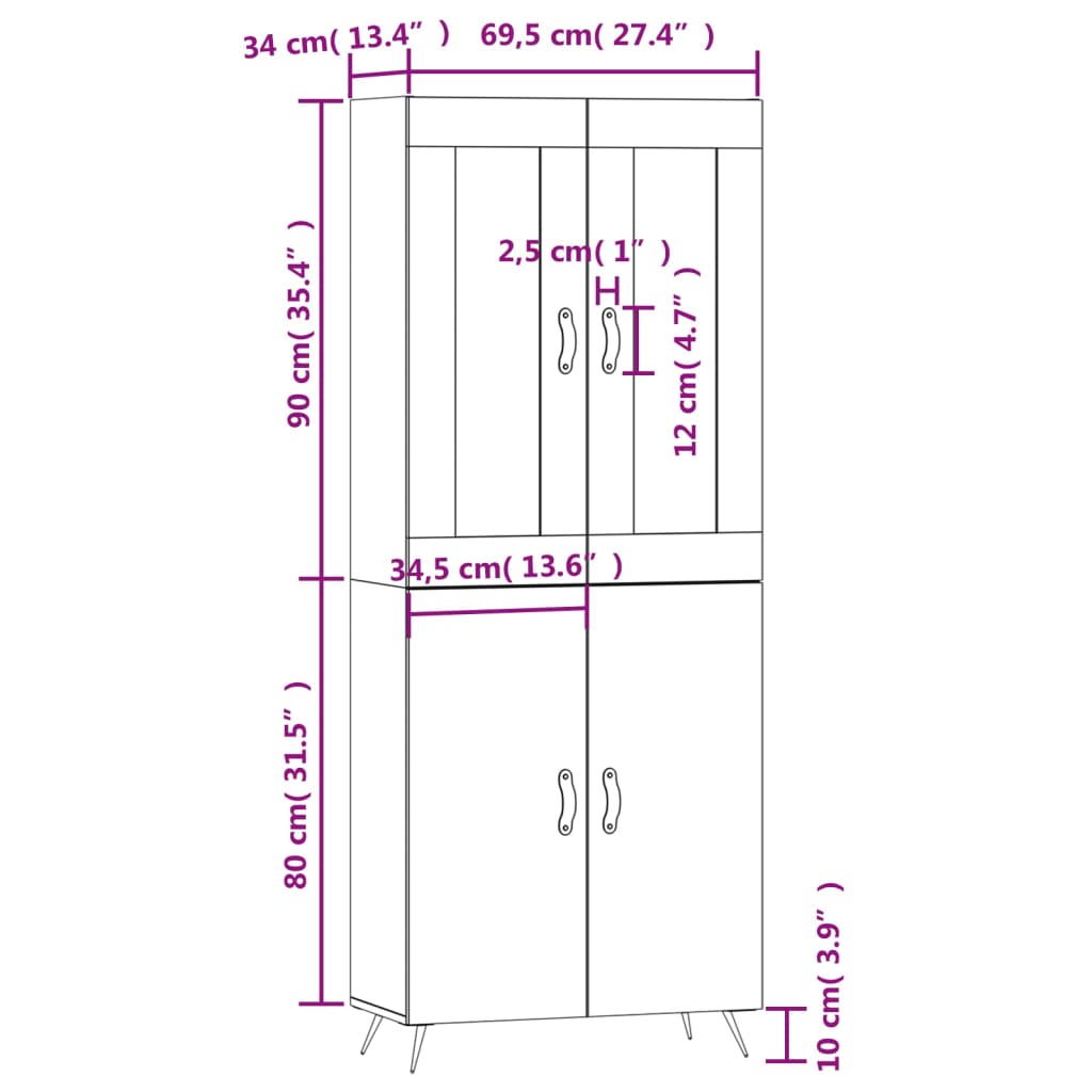 Skříň highboard šedá sonoma 69,5 x 34 x 180 cm kompozitní dřevo - obrázek 13