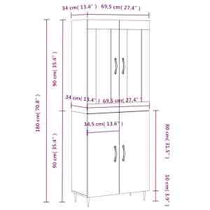 Skříň highboard hnědý dub 69,5 x 34 x 180 cm kompozitní dřevo - obrázek 11