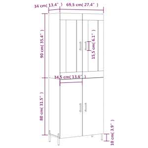 Skříň highboard betonově šedá 69,5x34x180 cm kompozitní dřevo - obrázek 13