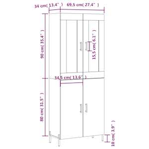 Skříň highboard šedá sonoma 69,5 x 34 x 180 cm kompozitní dřevo - obrázek 13