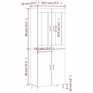 Skříň highboard bílá 69,5 x 34 x 180 cm kompozitní dřevo - obrázek 13