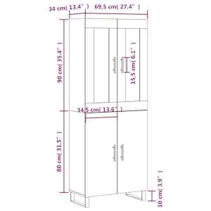 Skříň highboard kouřový dub 69,5 x 34 x 180 cm kompozitní dřevo - obrázek 13