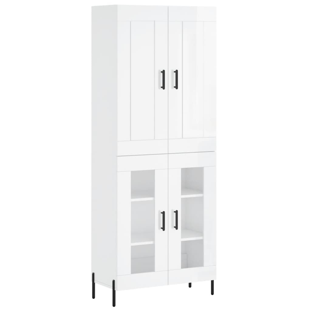 vidaXL Hoge kast 69,5x34x180 cm bewerkt hout hoogglans wit