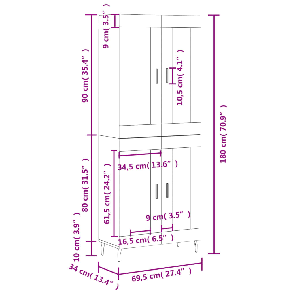 Visoka omara bela 69,5x34x180 cm inženirski les - slika 13