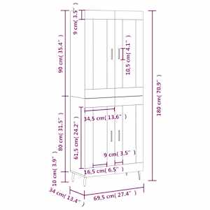 Skříň highboard bílá 69,5 x 34 x 180 cm kompozitní dřevo - obrázek 13