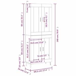 Skříň highboard betonově šedá 69,5x34x180 cm kompozitní dřevo - obrázek 13