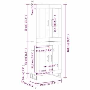 Skříň highboard kouřový dub 69,5 x 34 x 180 cm kompozitní dřevo - obrázek 13