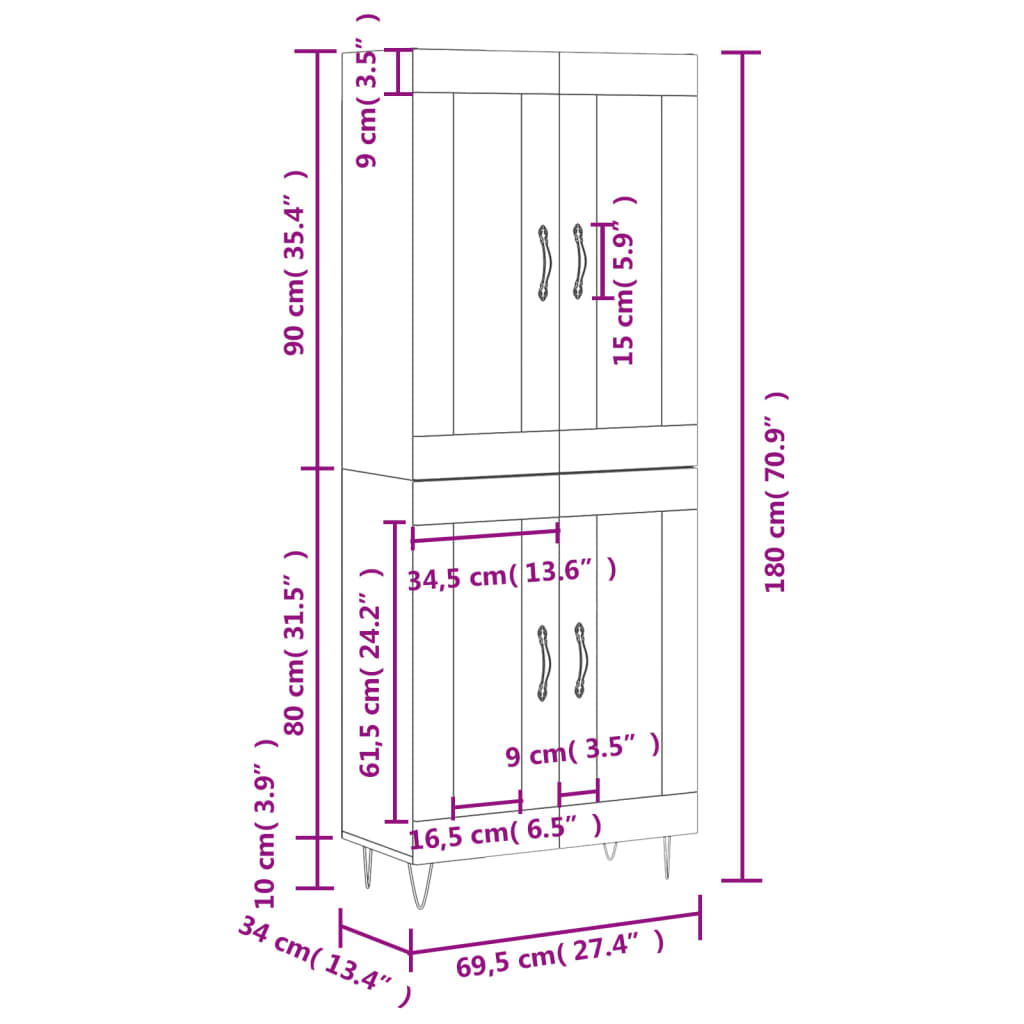 Visoka omara bela 69,5x34x180 cm inženirski les - slika 13