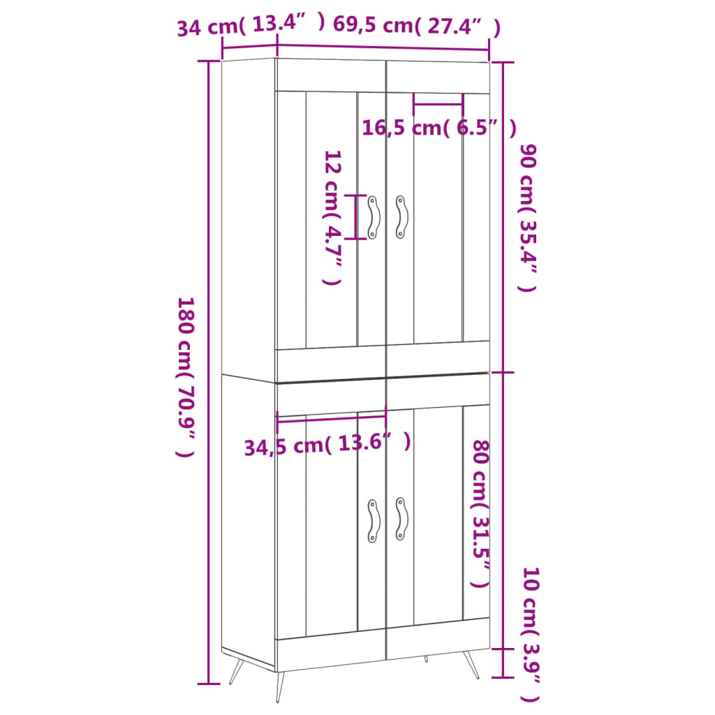 Skříň highboard betonově šedá 69,5x34x180 cm kompozitní dřevo - obrázek 13