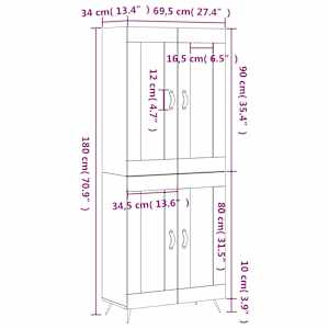 Skříň highboard betonově šedá 69,5x34x180 cm kompozitní dřevo - obrázek 13