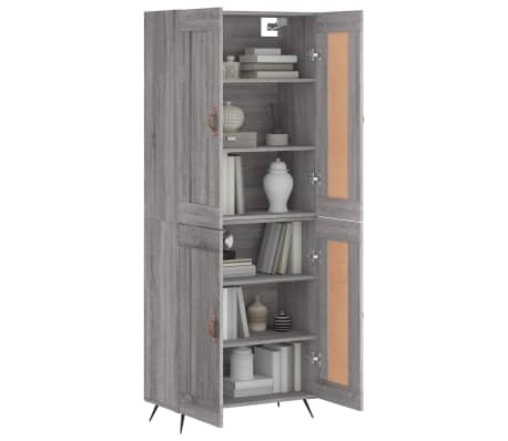 vidaXL Hoge kast 69,5x34x180 cm bewerkt hout grijs sonoma eikenkleurig