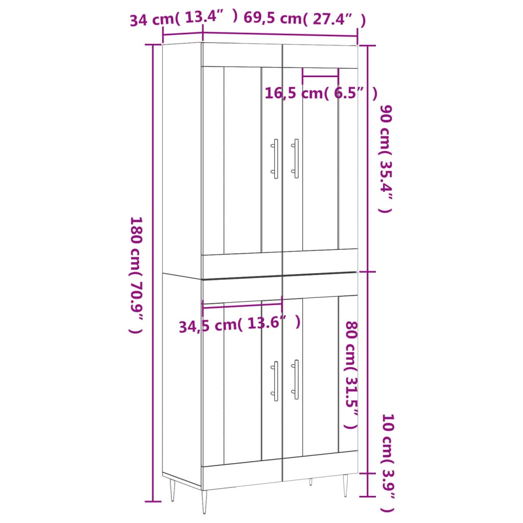 Visoka omara bela 69,5x34x180 cm inženirski les - slika 13