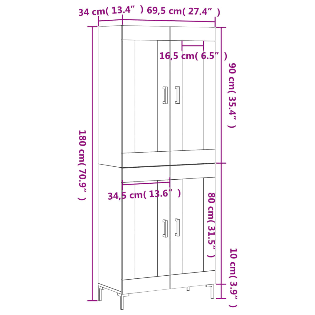 Skříň highboard kouřový dub 69,5 x 34 x 180 cm kompozitní dřevo - obrázek 13