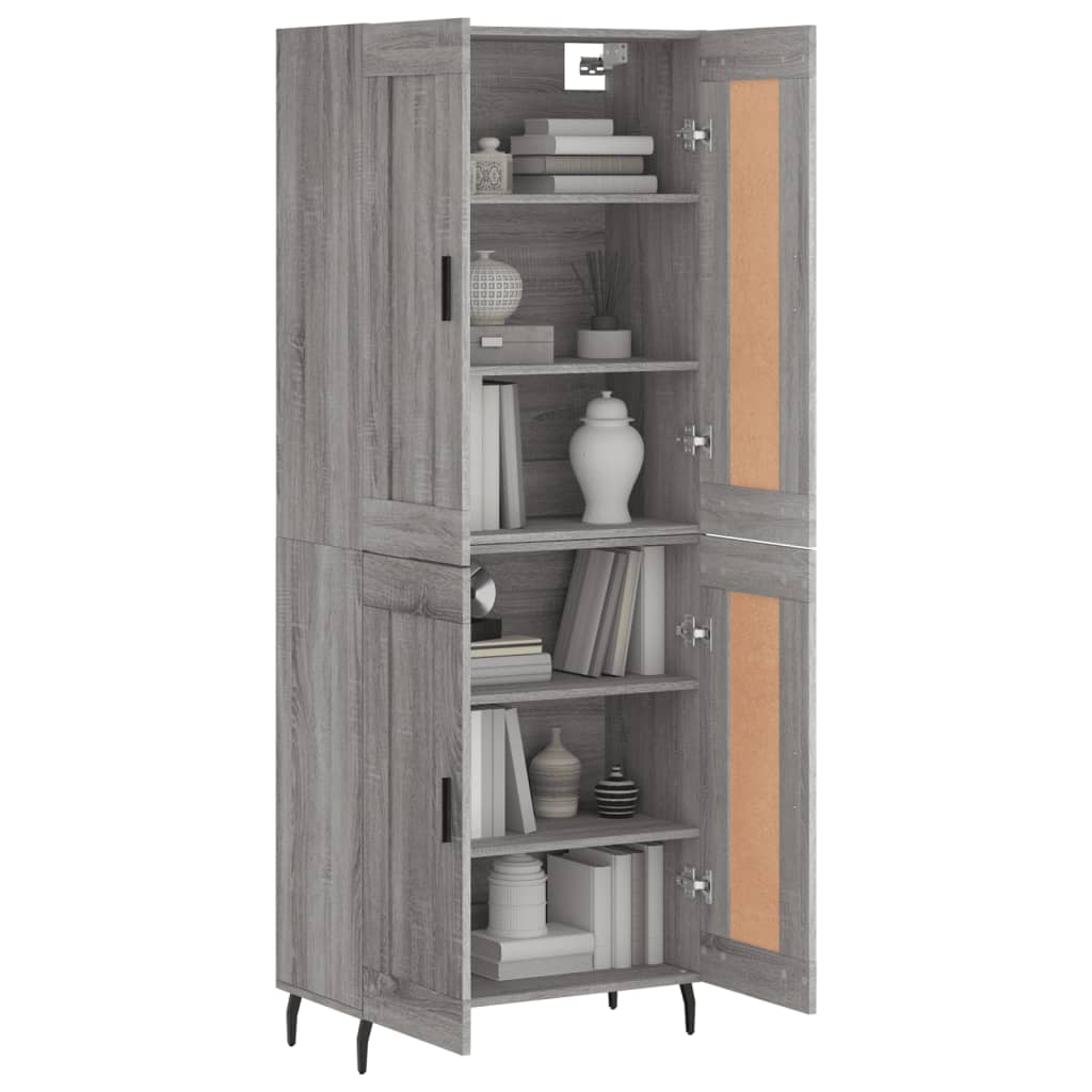 vidaXL Hoge kast 69,5x34x180 cm bewerkt hout grijs sonoma eikenkleurig